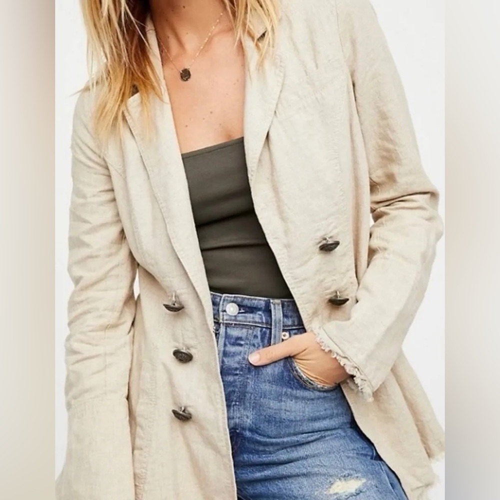 Beige Linen Double-Breasted Women's Blazer